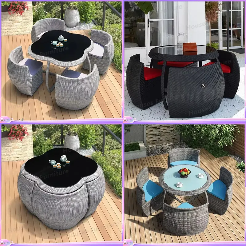 Outdoor Furniture Dining Set - 야외 라탄 식탁 세트, 방수 및