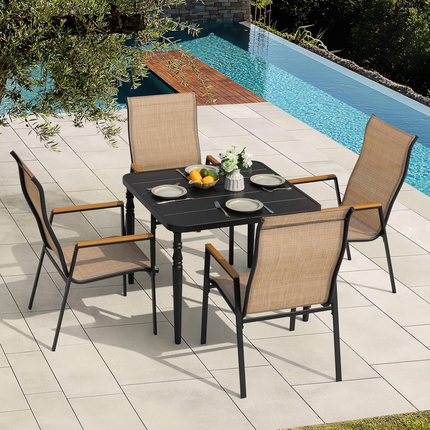 Outdoor Furniture Dining Set - 4인용 5피스 사각형 다이닝 세트, 야외
