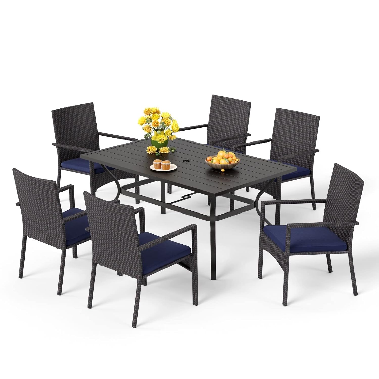 Outdoor Furniture Dining Set - 7피스 야외 식사 세트, 60인치 직사각형