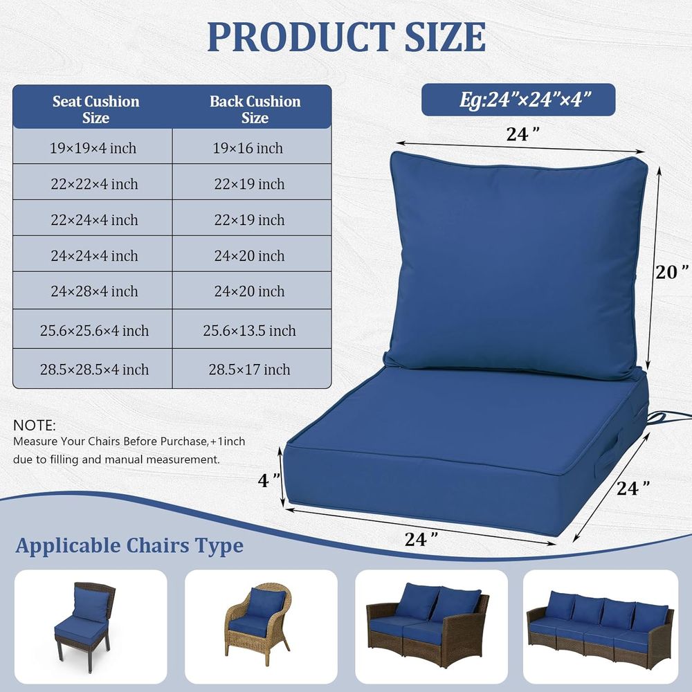 24x24 야외용 딥 시트 쿠션 4개 세트, 야외 가구 - Outdoor Furniture Waterproof 리뷰 및 가격