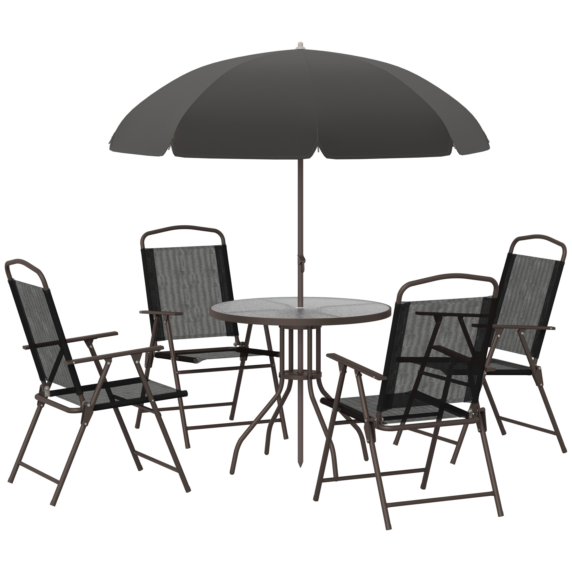우산, 접이식 의자 4개, 유리 테이블이 포함된 6피스 - Outdoor Furniture Dining Set 리뷰 및 가격