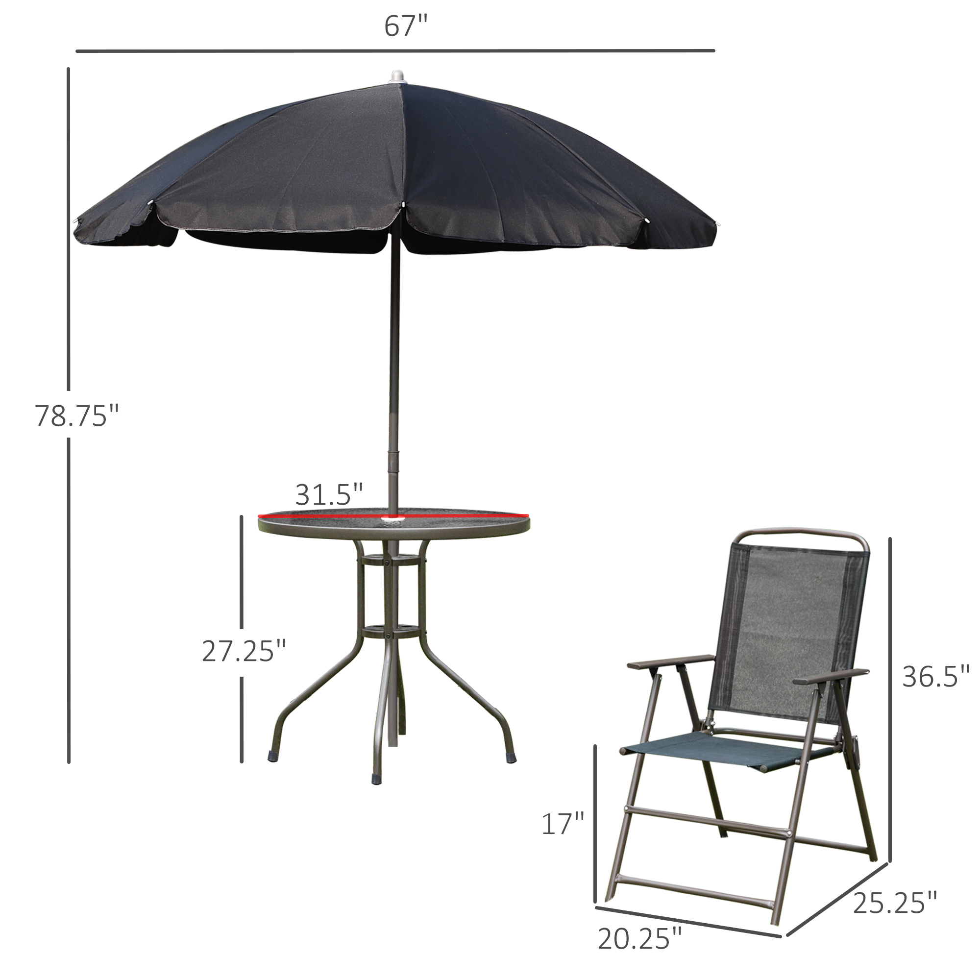 우산, 접이식 의자 4개, 유리 테이블이 포함된 6피스 - Outdoor Furniture Dining Set 리뷰 및 가격