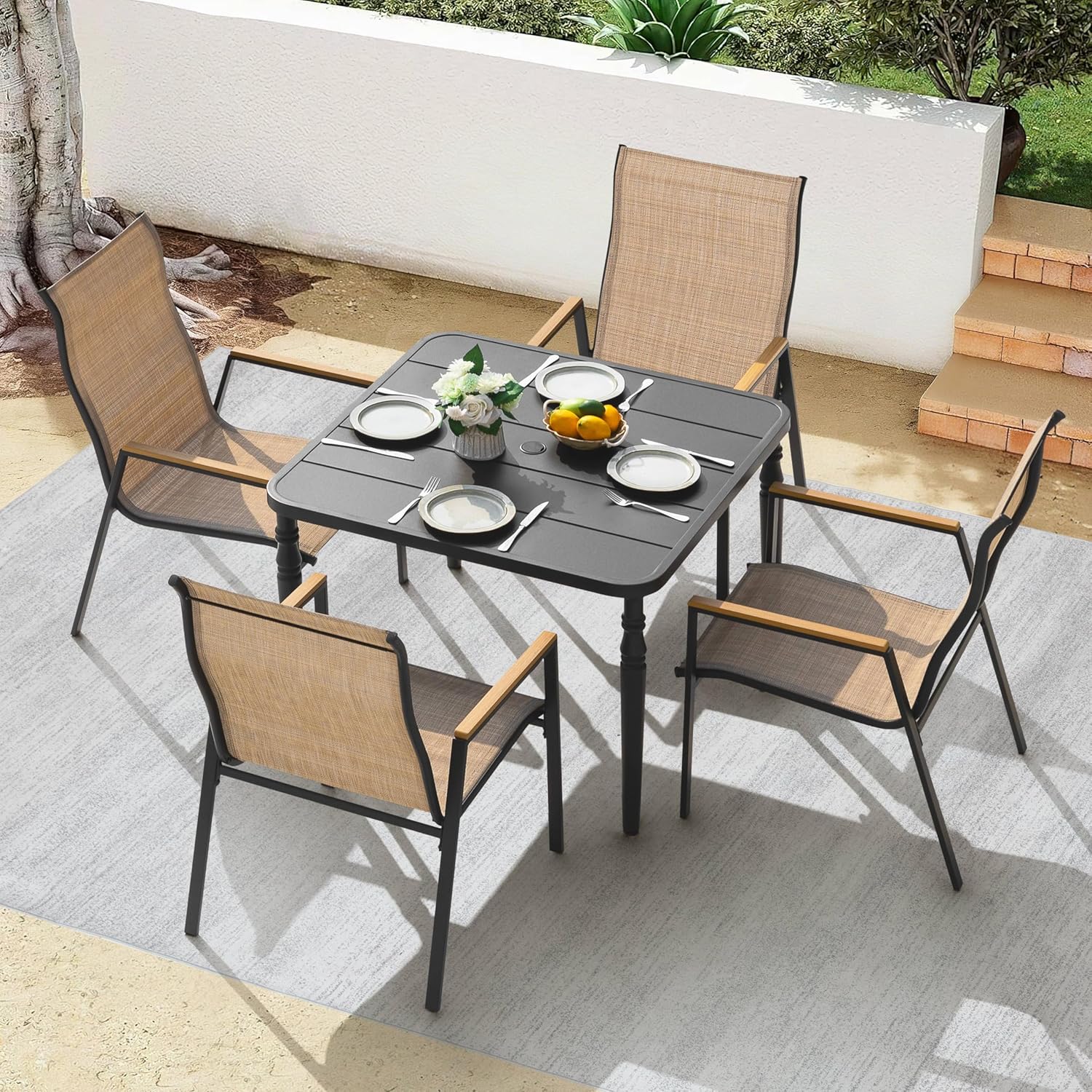 4인용 5피스 사각형 다이닝 세트, 야외 정원용 스태킹 - Outdoor Furniture Dining Set 리뷰 및 가격