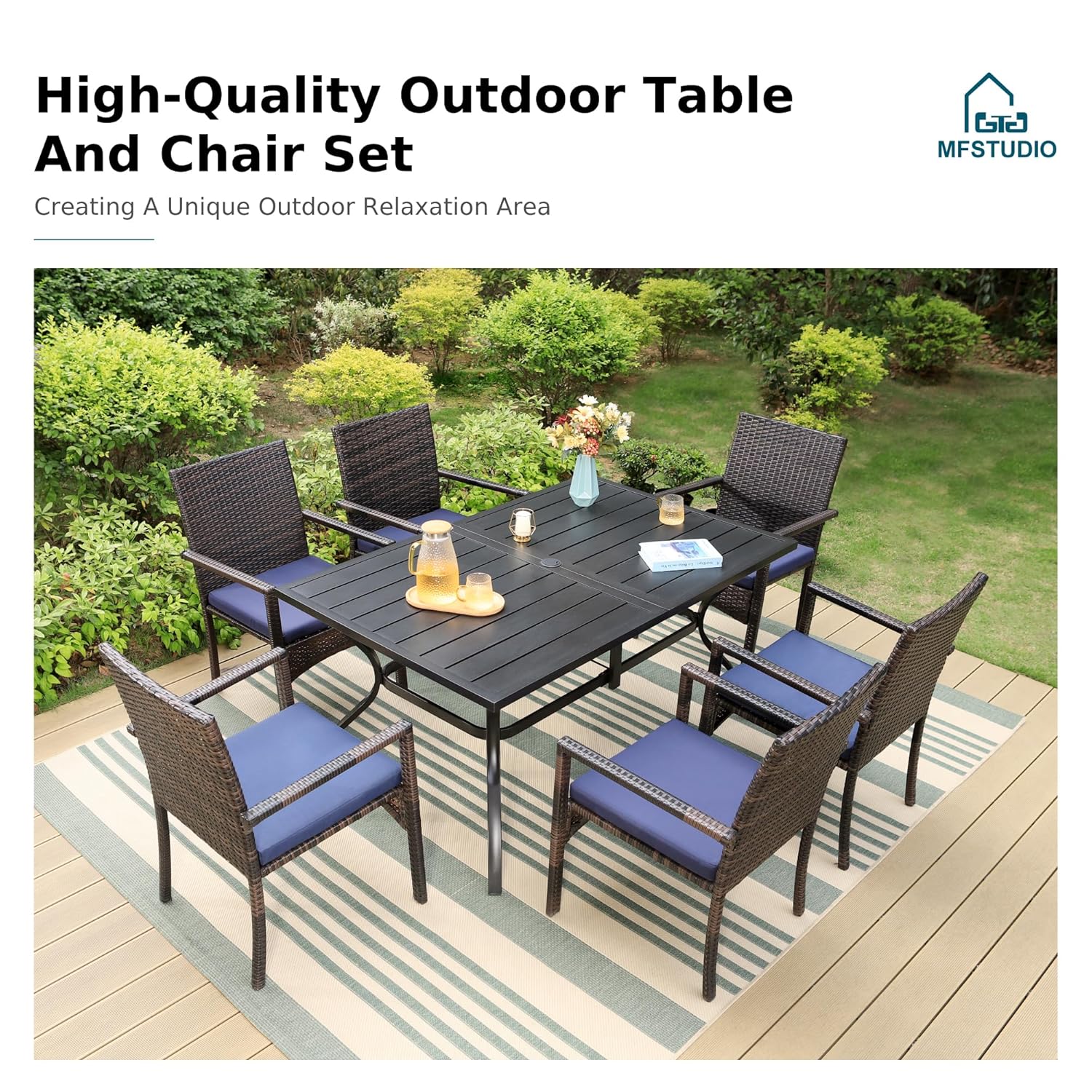 7피스 야외 식사 세트, 60인치 직사각형 금속 테이블 - Outdoor Furniture Dining Set 리뷰 및 가격