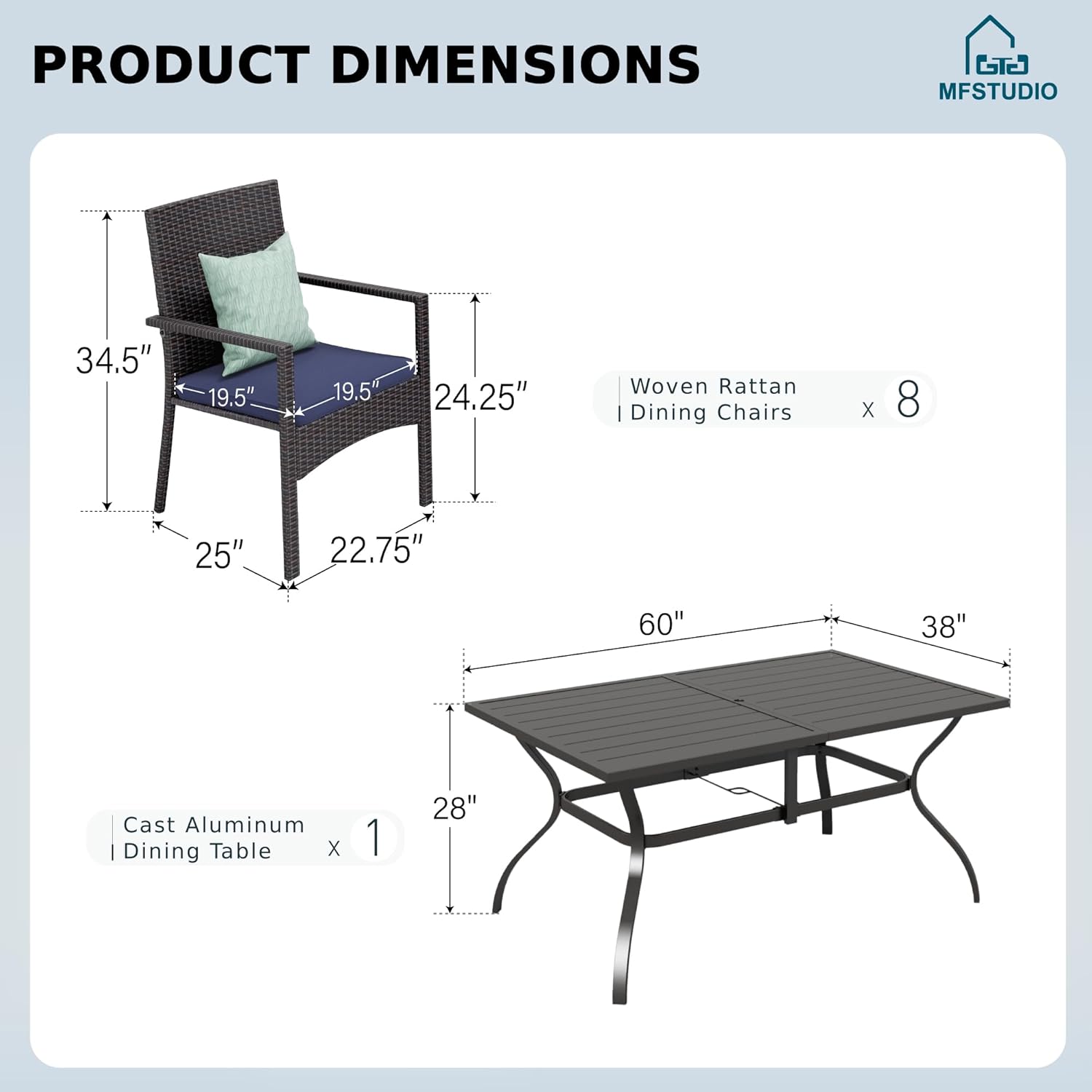 7피스 야외 식사 세트, 60인치 직사각형 금속 테이블 - Outdoor Furniture Dining Set 리뷰 및 가격
